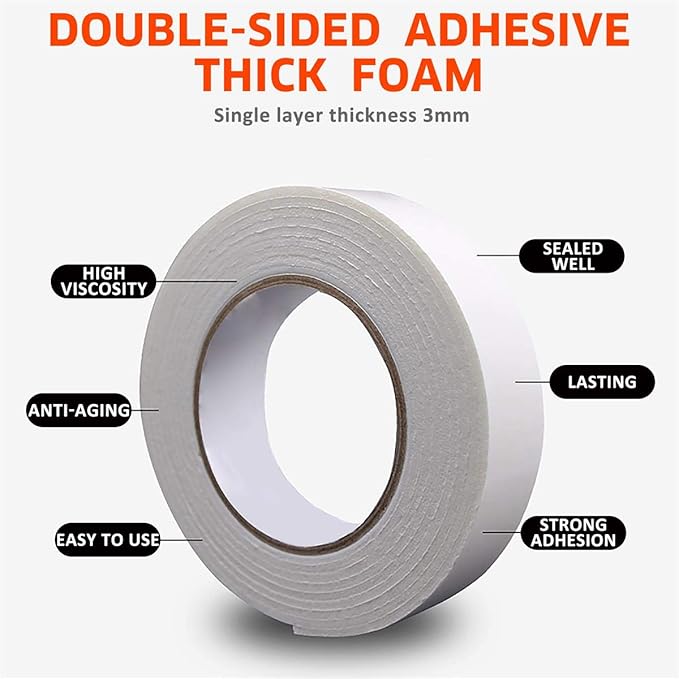 Double Sided Foam Tape 2.36In x 33FT 2 Pack, Mounting Tape Heavy Duty, Strong Adhesive Weatherproof Seal Strips for DIY Craft Picture Poster, Car & Gap Filling Mountings, Home Office Decor (White)