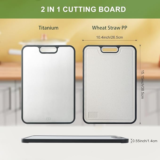 Titanium Cutting Board for Kitchen, Double Side Large Cutting Board for Meats, Fruits And Vegetables, Chopping Board with with Juice Groove, 15.2x10.4inch