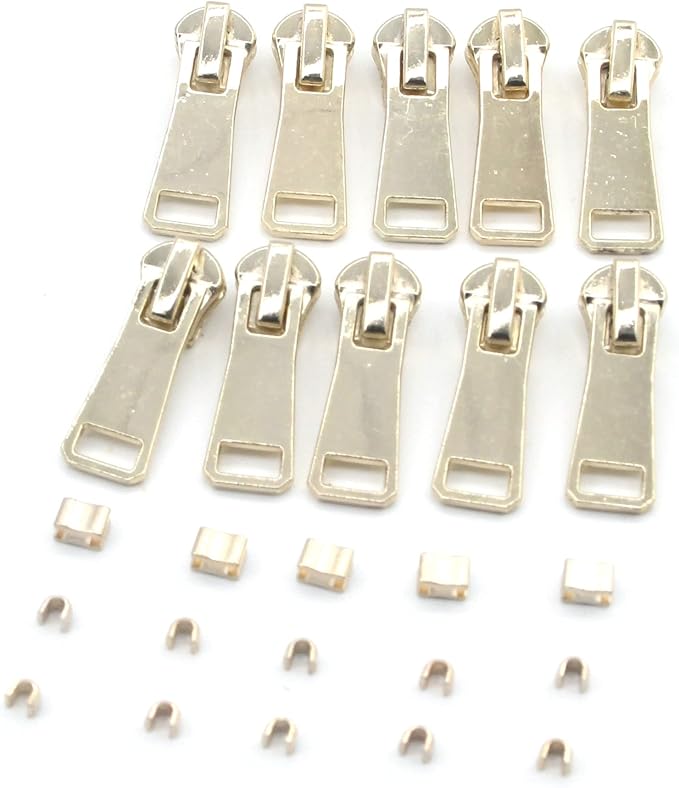 Leekayer #5 Metal Zippers Roll Bulk 2 Yards Black Zipper by The Yards with 10 pcs Sliders Light Gold Teeth Zipper for Sewing Bag Craft Backpack, Wallets, Purses Handmade