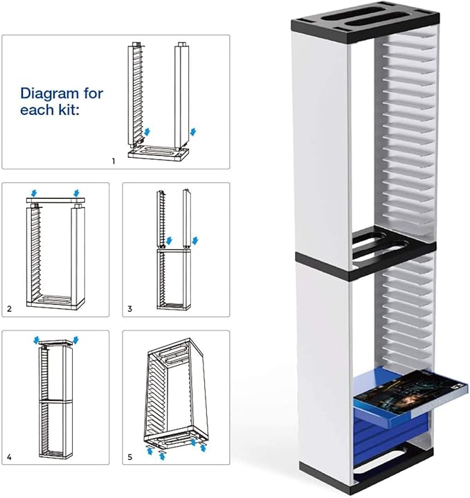 Bestswitch Video Game Storage Stand Tower for PS5/ PS4/ PS3/ Xbox Series S & X/Xbox one Game, Universal Game Disc Holder Vertical Stand Organizer Tower