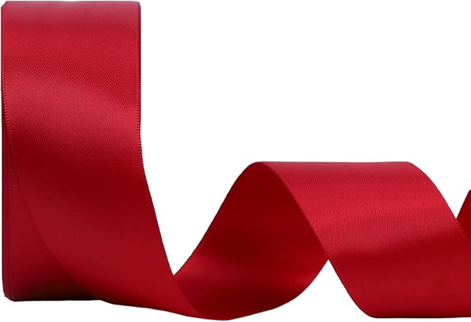 LaRibbons 1 1/2 Inch 50 Yard Double Faced Satin Ribbon,Red Satin Craft Fabric Ribbon for Gift Wrapping Floral Bouquets Wedding Party Decoration
