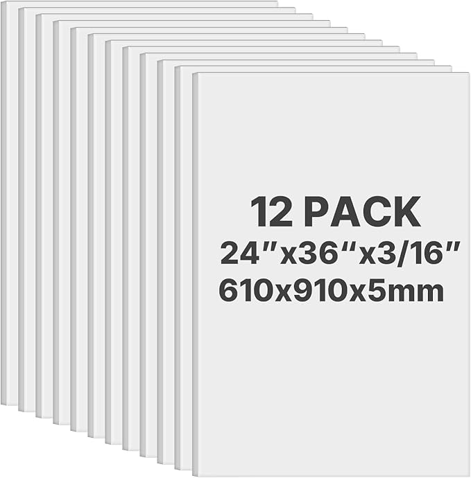 VEVOR Foam Board, 12 Pack 24 x 36 Inch, 3/16 Inch Thickness White Poster Board, Acid-Free Double Sided Foam Core Sheets for Mounting, Crafts, Paintings Prints, Art, Display, Presentation and Projects