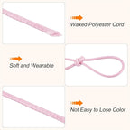 MECCANIXITY Waxed Cord 1mm Waxed Polyester Cord 175 Yard Wax String for Bracelet Making,Necklaces, Beading,Jewelry Making and DIY Crafts(Light Pink)
