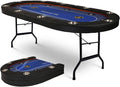 Upgrade Foldable Poker Table for 10 Players - Texas Holdem & Blackjack Board Game Table - Large Casino Table with 10 Stainless Steel Cup Holders & Padded Rails - Perfect for Texas Casino Leisure Game