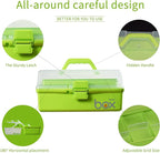 12in Three-Layer Multipurpose Storage Box Folding Tool Box/Art & Crafts Case/Sewing Supplies Organizer/Medicine Box/Family First Aid Box with 2 Trays (Green)