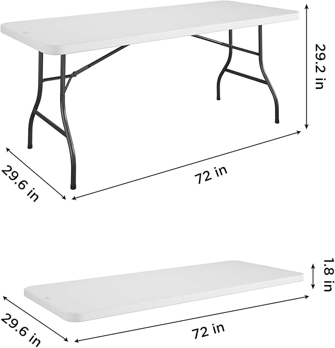 COSCO 6 Foot Blow Molded Folding Table, White