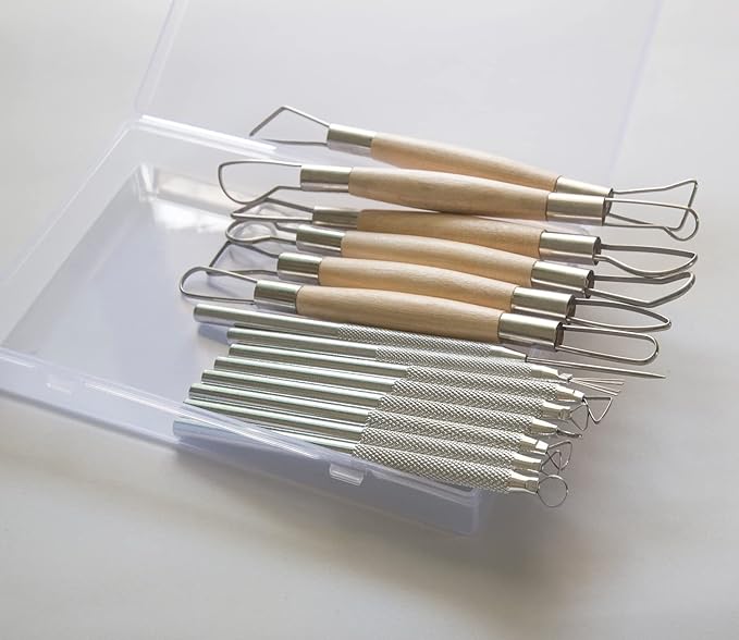 14PCS Ceramic Pottery Clay Ribbon Sculpting Tool Kit with Feather Wire Texture and Needle Detail Tools for Carving,Modeling,by Augernis