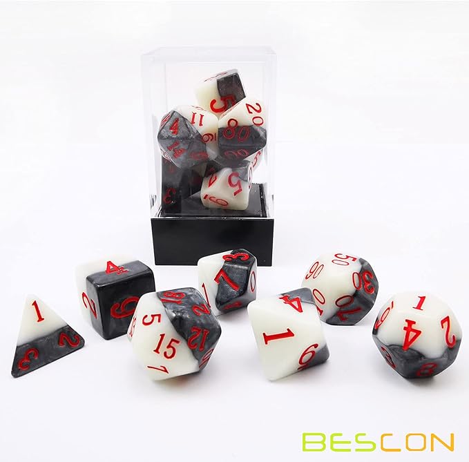Bescon Two-Tone Glowing Polyhedral Dice 7pcs Set Green Dawn, Luminous RPG Dice Set d4 d6 d8 d10 d12 d20 d%, Brick Box Packaging