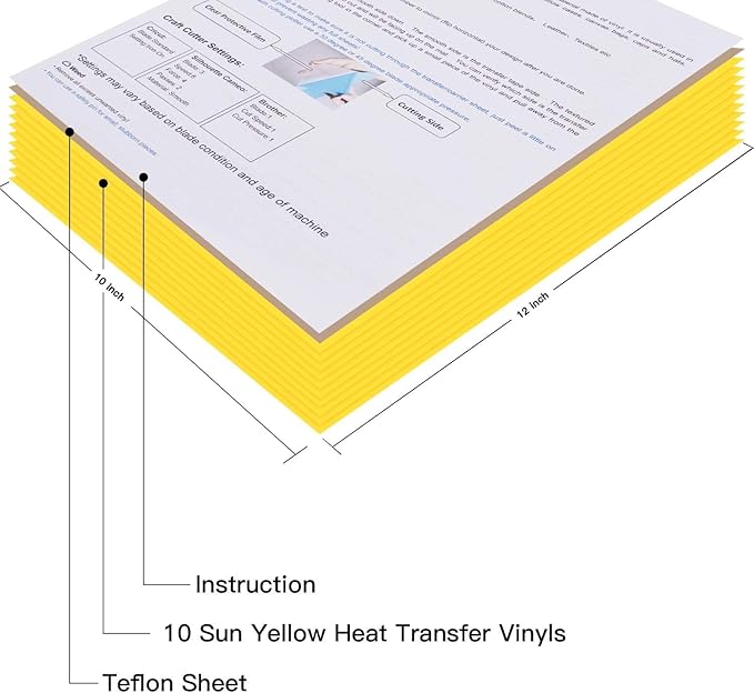 JANDJPACKAGING Heat Transfer Vinyl HTV for T-Shirts 12"x10" 10 Pack Iron on Vinyl (Sun Yellow)
