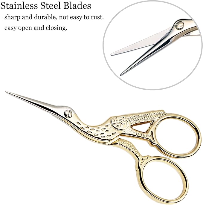 BIHRTC Small Sewing Scissors with Leather Cover Stainless Steel Scissor 3.6inch Gold Office Scissors DIY Tools Dressmaker Small Shears for Sewing Crafting Art Work Threading Needlework