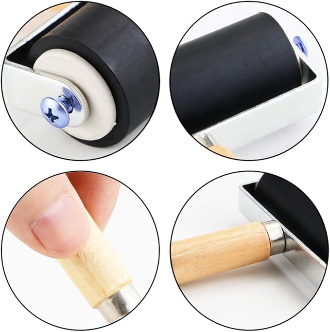 BIGNC 3 Pack Rubber Roller Brayer Rollers, Art Craft Roller for Print,Ink,Stamping Tools, 4 inch, 2.4 and 1.4 inch