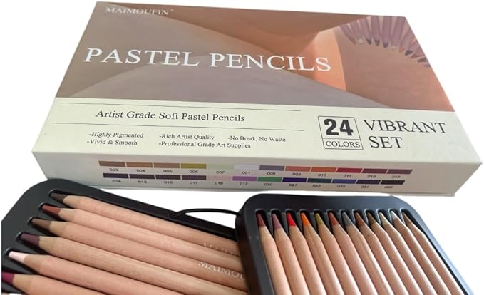 Soft Pastel Pencils 24 Colors Vibrant Drawing Pencil Set Professional Grade Pastels Art Supplies for Drawing Sketching Coloring (Not Oil-Based)(Brown)