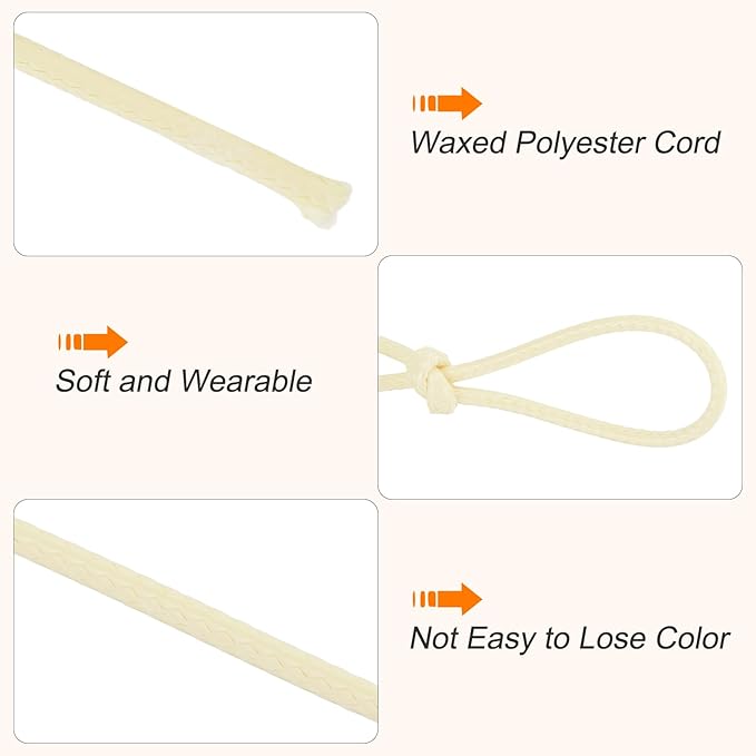 MECCANIXITY Waxed Cord 2.5mm Waxed Polyester Cord 87 Yard Wax String for Bracelet Making, Necklaces, Beading, Jewelry Making and DIY Crafts(Beige)