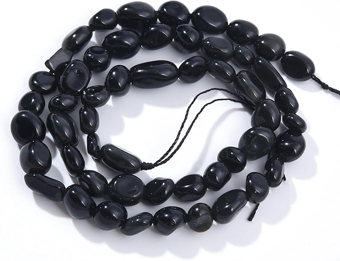 Black Obsidian Pebble Nugget Oval Free Tumbled Stone 6-8mm Natural Gemstone Loose Beads Approx 15.5 inch for DIY Jewelry Making
