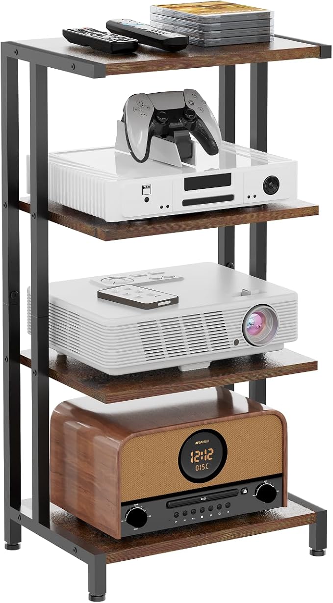 X-cosrack 4-Tier AV Media Stand Corner Shelf Wooden Corner Shelves Component Cabinet Stereo Audio Rack Stand Tower Perfect for DVD Players:Game Console:TV Box:Cable Box:WiFi Router