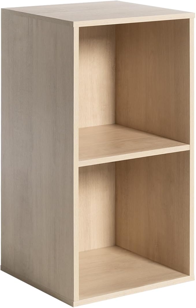 Wooden 2-Cube Storage Organizer with Closed Back Panel, 11in Cube Shelf Opening, Bookshelf, Display Shelf,Closet Cabinet for Home and Office,White Oak