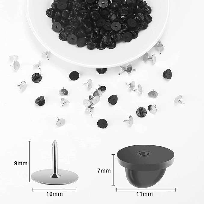 JANYUN 80 Pairs Rubber Blank Pin Backs Butterfly Clutch Backings Holder Tie Tacks Keepers Replacement with 9mm Length 10mm Width Lapel Enamel Pins for Craft Making