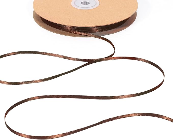 LaRibbons Brown Satin Ribbon 1/8 Inch 100 Yards Thin Luxury Double Faced Firar Brown Silk Ribbon for Flower Bouquet Crafts Gift Wrapping Wedding Christmas Decoration