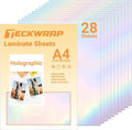TECKWRAP Holographic Laminate Sheets Laminating Sheets Holographic Sticker Paper for Inkjet Printer Clear Vinyl Laminate Sheets for Stickers 8.26" x 11.69" A4 28 Sheets for DIY Crafts Scrapbooking