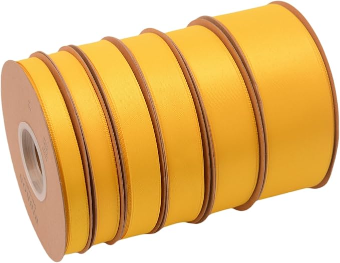 Double Side Satin Ribbon, Continuous 20 Yards,Use for Craft Bows Bouquet, Gift Wrapping, Wedding Decoration, Floral Arrangement (Yellow, 1-1/2 inch)