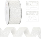 HUIHUANG White Glitter Wired Ribbon for Christmas Tree 2.5 inch White Diamond Mesh Wire Ribbon for Tree Decoration, Wreaths, Garland, Gift Wrapping, Large Bows Making, Home Decor -10 Yards