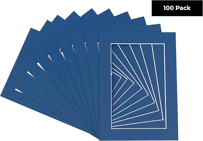 11x14 Mat for 8.5x11 Photo - Precut Royal Blue Picture Matboard for Frames 11 x 14 Inches - Bevel Cut to Display Art 8.5 x 11 Inches - Acid Free Pack of 100 MATS with Backing Boards & Clear Bags