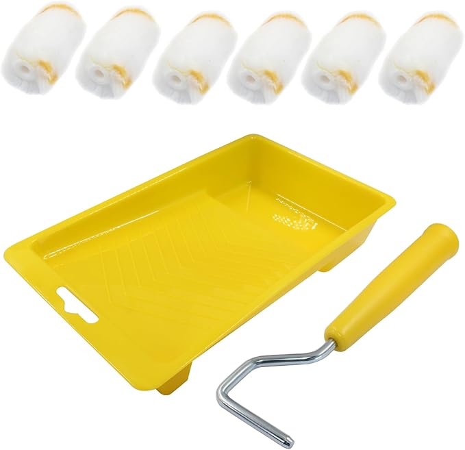 Litoexpe 2 Inch Paint Roller, Mini Paint Roller Kit (Including 6 Ultra-fine Fiber Roller Covers, 1 Paint Tray, and 1 Roller Frame), Touch Up Small Paint Roller for Painting Wall, Door (Yellow)