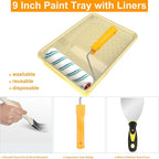 Paint Roller Kit with Extension Pole, Paint Brushes Set for Walls, Painting Supplies for Home Interior with Paint Brush, Paint Rollers, Paint Tray, Paint Tray Liner, Scraper etc.