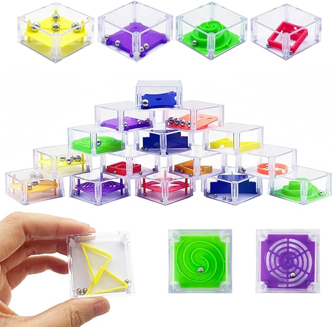 24 Pcs Balance IQ Maze Game，Mini Maze Cube Puzzle Box 3D Brain Maze Toy Puzzles Party Favor Games, Ideal Prizes Gifts for Kids and Adults