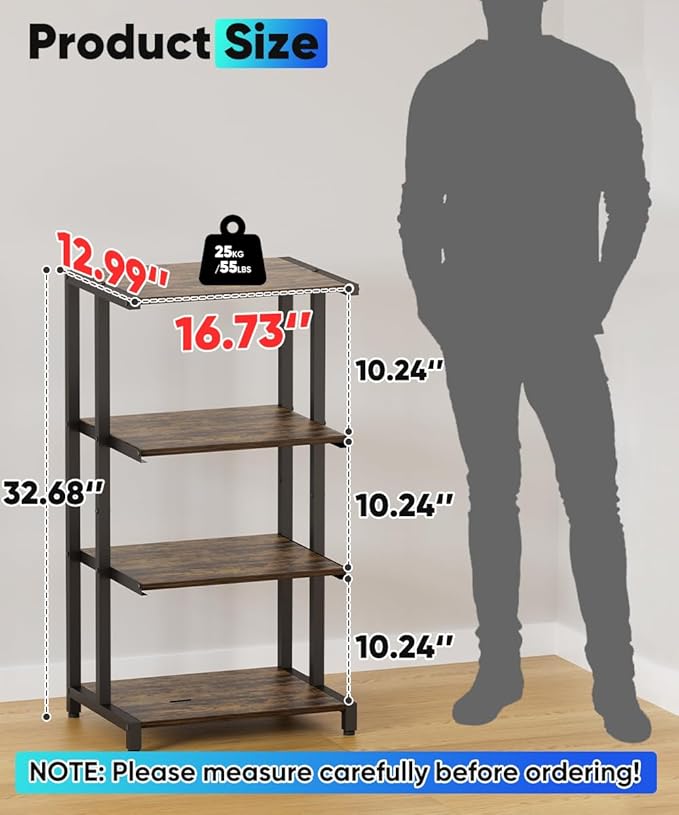 4-Tier Wooden Media Stand, AV Media Stand Corner Shelf for TV Accessories/Audiovisual Equipment/Optical Disc/PS4, Audio Storage Rack for Living Room, Gaming Room, Music Studio, Black