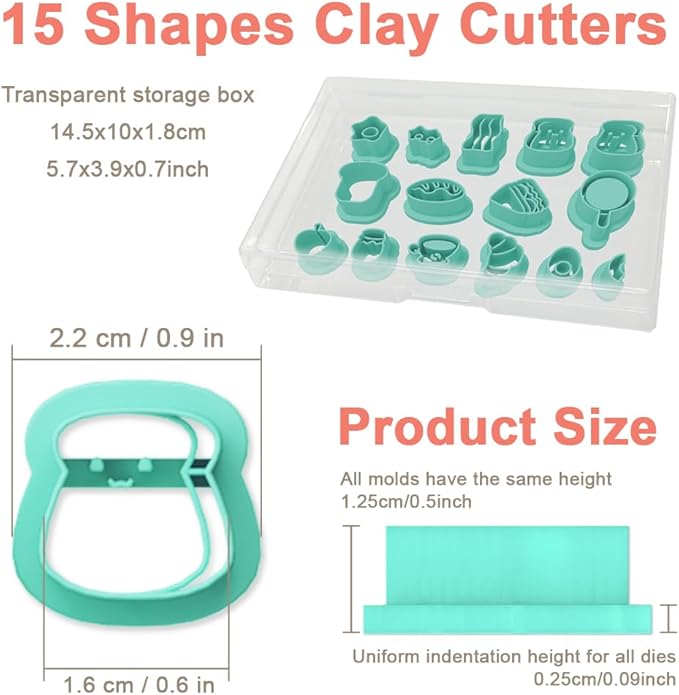 ACRNIGHEET Polymer Clay Cutters - 15 Shapes Food Breakfast Bread Theme Polymer Clay Cutters for Jewelry, Cute Earring Making Kit with Storage Box
