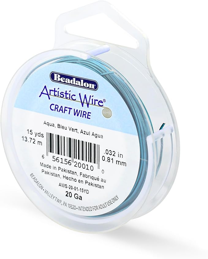 Artistic Wire, 20 Gauge Tarnish Resistant Colored Copper Craft Wire, Aqua, 15 yd