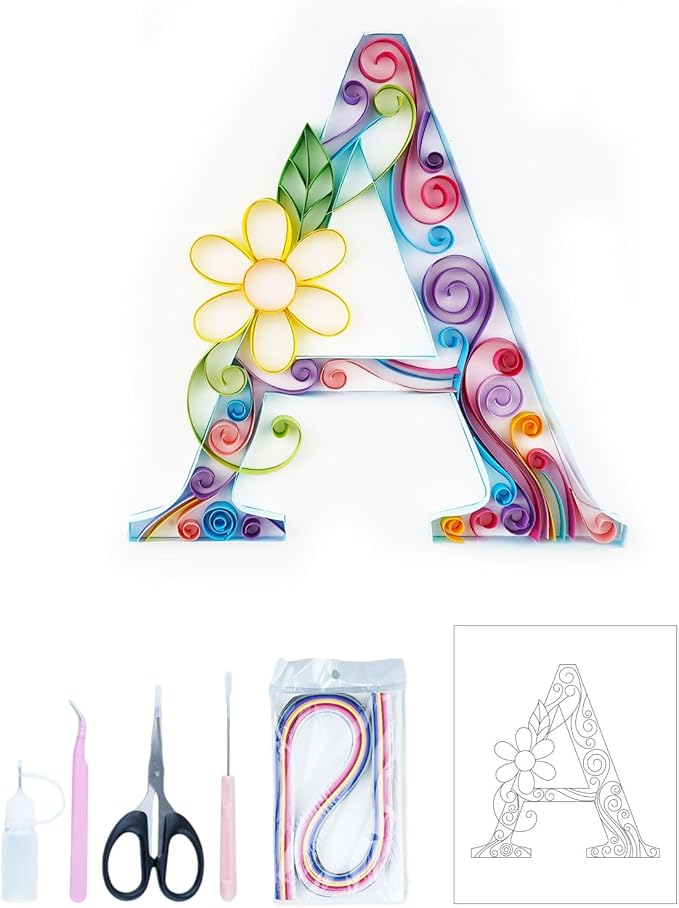 Uniquilling Quilling Kits, 8 * 10-in Letters A Paper Filigree Kits with Quilling Tools& Using Manual, Paper Quilling Kits, DIY Quilling Artwork Modern Wall Art for Living Room