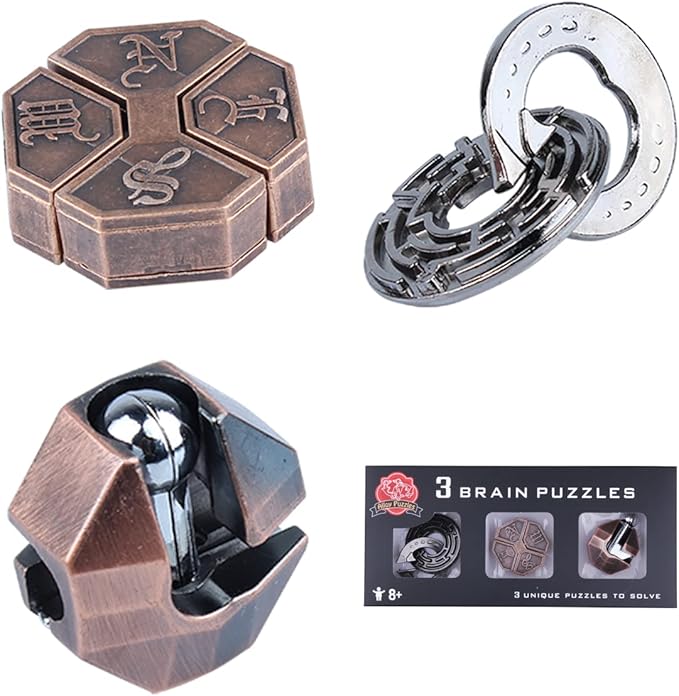 Brain Teaser Puzzle for Adults Puzzles Metal Hole Lock Adult Educational Toy Games for Adults Teens Educational Toy Gift (Bronze)