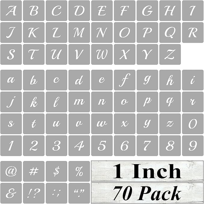 1 Inch Alphabet Letter Stencils for Painting - 70 Pack Letter and Number Stencil Templates with Signs for Painting on Wood, Reusable Cursive Letters Stencils for Chalkboard Wood Signs & Wall Art