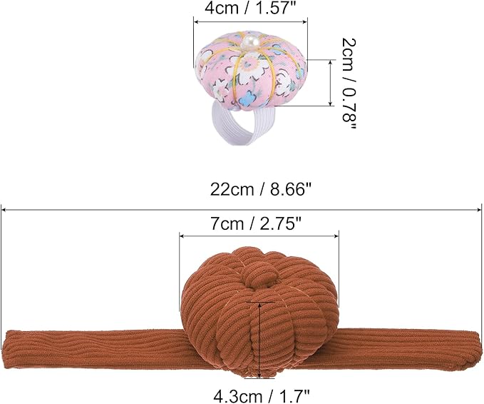 PATIKIL Wrist Pumpkin Pin Cushion, Snap Pin Cushion with Elastic Strap Ring Portable Embroidery Needle Pin Storage for Hand Craft Knitting, Brown