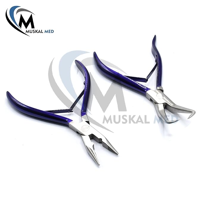 Professional Hair Extension & Beading Tool Kit Remove Plier Set for beads (4 Piece) I-Link Micro Ring Loop Needle Pulling Hook Threader Wire for Silicone Rings (Purple)