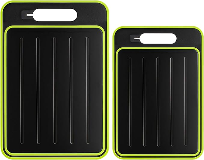 Cutting Board Double Sided,2 Pcs Vegetable Board With Sharpening Stone,Large Size+Small Size,Food Grade Stainless steel and Wheat straw PP Material,Eco-Friendly (black)