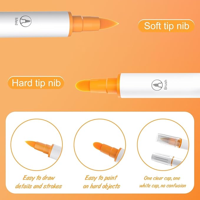 Acrylic Paint Marker Pens 24pcs, Dual Tip Pens With Soft and Hard Tips, Fine Point Acrylic Paint Markers for Wood, Canvas, Stone, Rock Painting, Glass, Ceramic Surfaces, DIY
