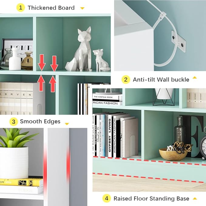 IOTXY Open Shelf Low Bookcase - Wooden 3-Tier Floor Standing Display Cabinet Organizer with Base, 5 Cubes Short Horizontal Bookshelf in Pear Yellow