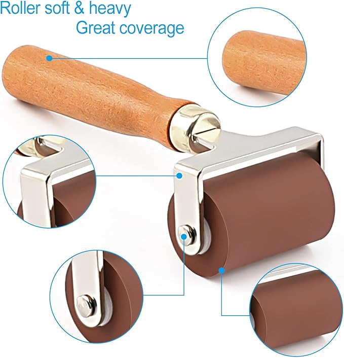 Soft Rubber Roller, Brayer Ideal for Anti Skid Tape Construction Tools, Print, Ink and Stamping Tools(2.5-Inch, Brown)