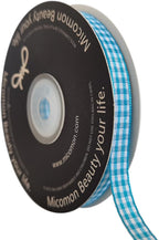 Micomon Vivid Blue and White Woven Edge Plaid Ribbon 100% Polyester Gingham Ribbon 25 Yards Each Roll (3/8",Vivid Blue)