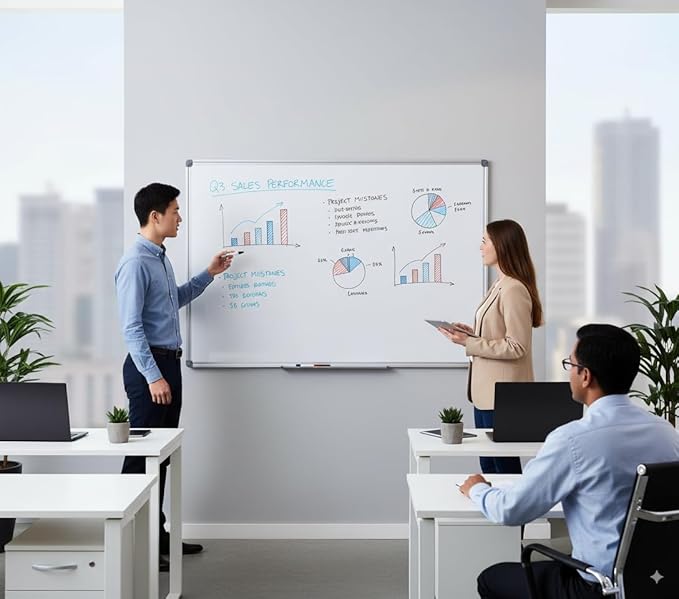 Premium 60"x 36" Multipurpose Magnetic Dry Erase Board with Aluminum Frame | Versatile Wall-Mounted Whiteboard with Pen Tray for Enhanced Office and Classroom Presentations & Collaborations