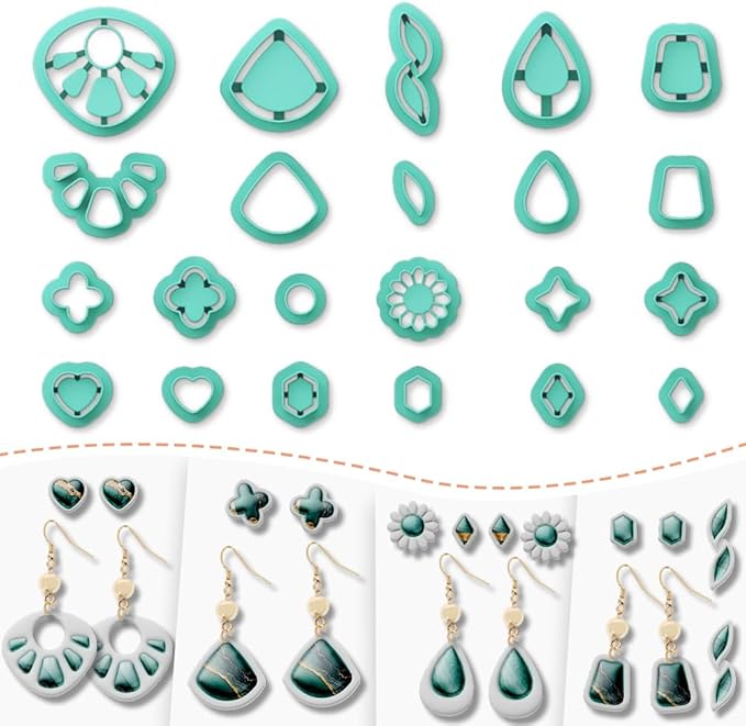 Polymer Clay Cutters - 22 Shapes Gemstone Earrings, Gemstone Polymer Clay Cutters for Jewelry, Earring Making Kit with Storage Box