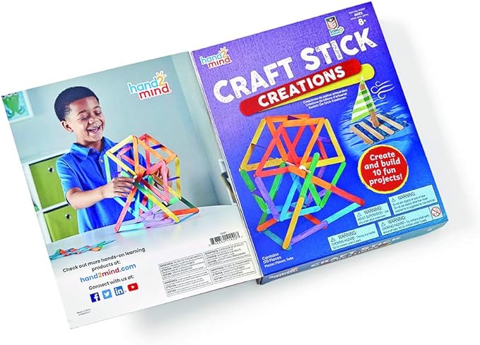 Learning Resources Craft Stick Creations 10 Science Experiments, Activity Book for Kids Ages 9-12, Jumbo Craft Stick Kit for Science, Technology, Maths & Engineering Activities, Multi-coloured