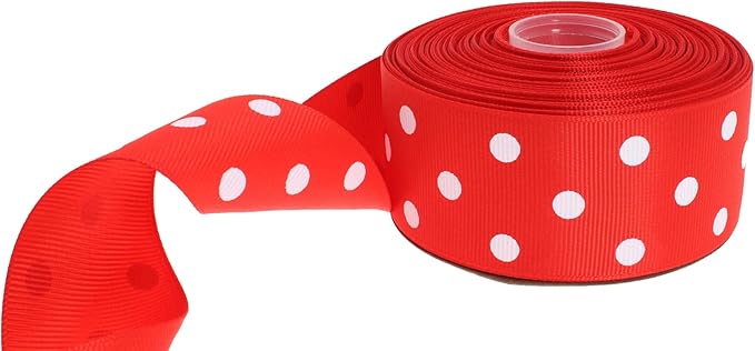Polka Dot Grosgrain Ribbon 25 Yard Each Roll 100% Polyester (1/1-2", Red)