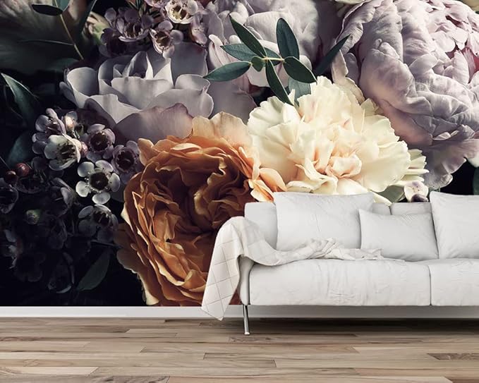 Floral Wallpaper Mural for Bedroom Orange Flower Wall Mural Living Room (not self-Adhesive)