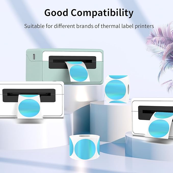 1.5" Holographic Direct Thermal Label Stickers, Round Printable Rainbow Glitter Thermal Printer Sticker Labels for Gift Wrapping, Self-Adhesive DIY Custom Logo Design- Blue