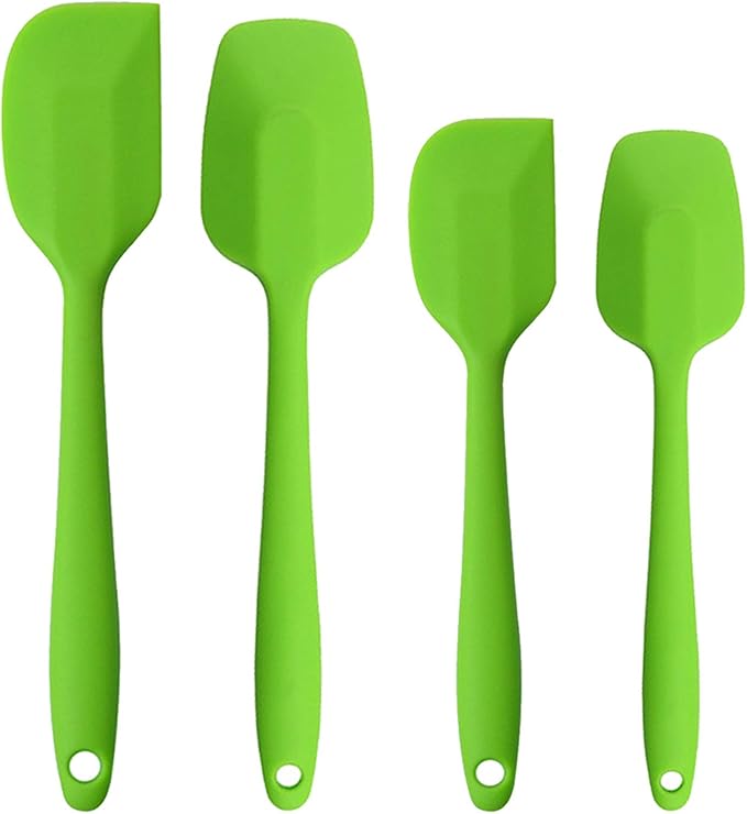 Silicone Spatulas Set, Rubber Spoon Spatula Heat Resistant Spoonula One Piece Design Seamless Spatula Non-Stick Scrapers Baking Mixing Tool (Green Set)
