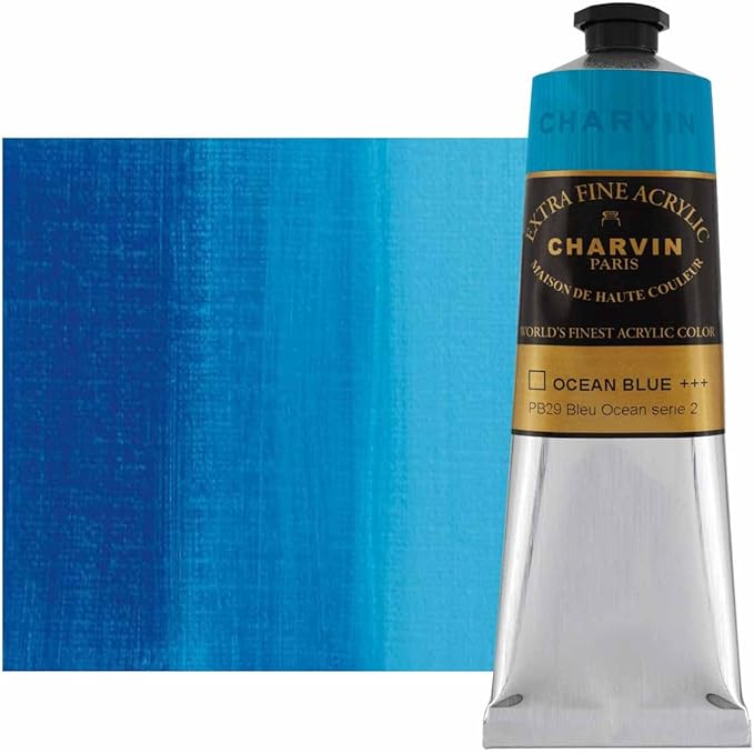 Charvin Extra Fine Professional Acrylic Paint - Ocean Blue, 150ml Tube, Triple-Milled, Lightfast Pigments, Open Stock Artist Acrylic Paints in Nature-Inspired Hues